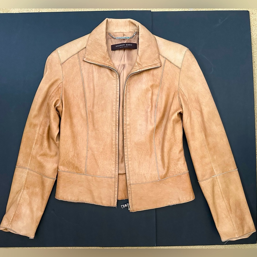 Andrew Marc New York women’s leather jacket Size XS camel/tan color